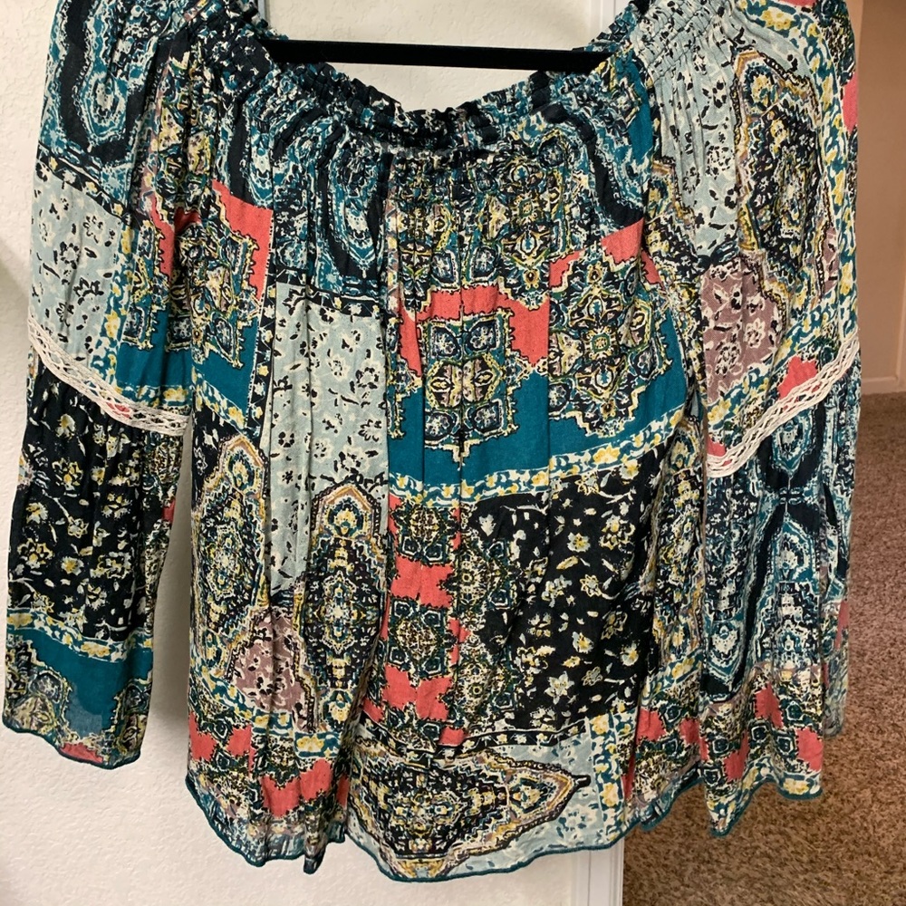 O’Neil off shoulder top with slit bell sleeves